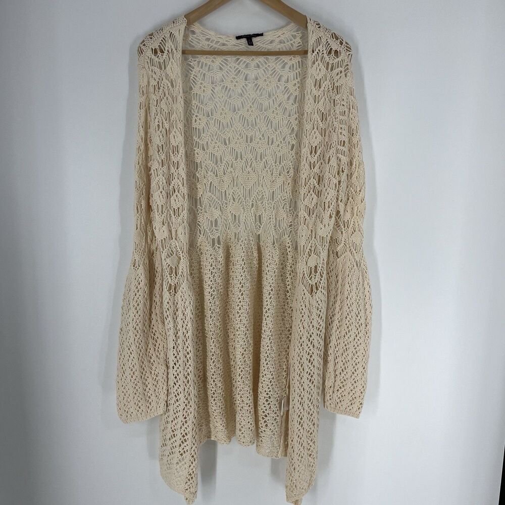 Olivia Sky Crochet Cardigan Large Ivory Open Front Boho Indie Western Festival